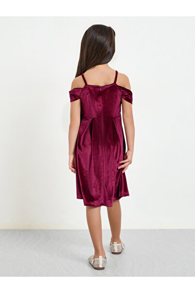 Styli Girls Burgundy Velvet Cold Shoulder Dress