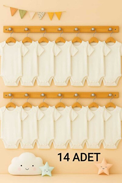 enmodaiçgiyim 14 Pieces of 100% Cotton Short Sleeve Baby Bodysuits-1. Quality...