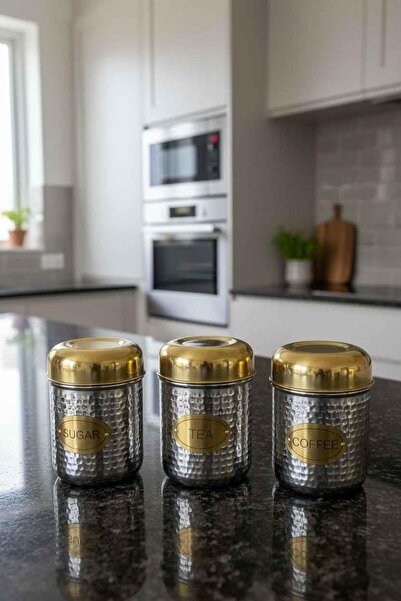 ROSSEV Gold Lid Stainless Steel Storage Container Set of 3