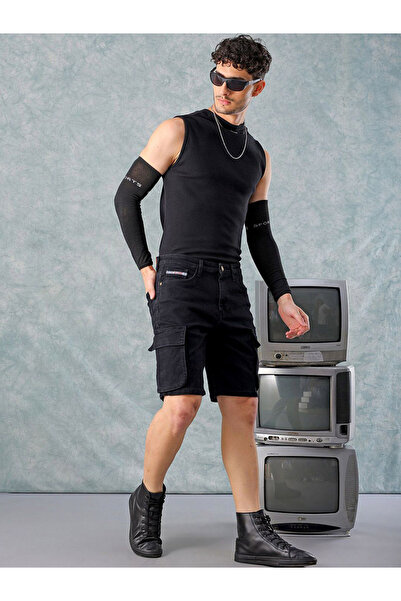 The Indian Garage Co By Styli Men Black Regular Fit Solid Shorts