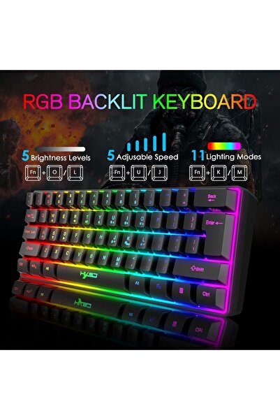 HXSJ 61keys wired luminous keyboard set luminous gaming mouse office game keybaord