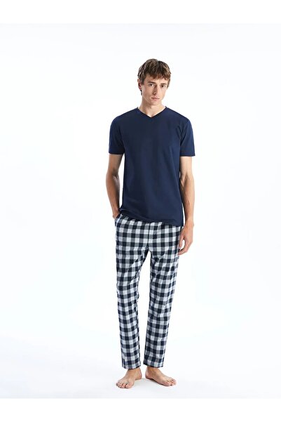 LC Waikiki Lacivert Standart Kalıp Ekose Erkek Pijama Alt