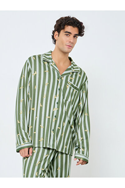 Styli Men Striped Oversized Shirt and Pyjama Set