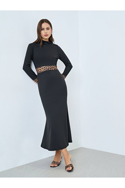 Take Two By Styli Leopard Print Long Sleeve Bodycon Midi Dress