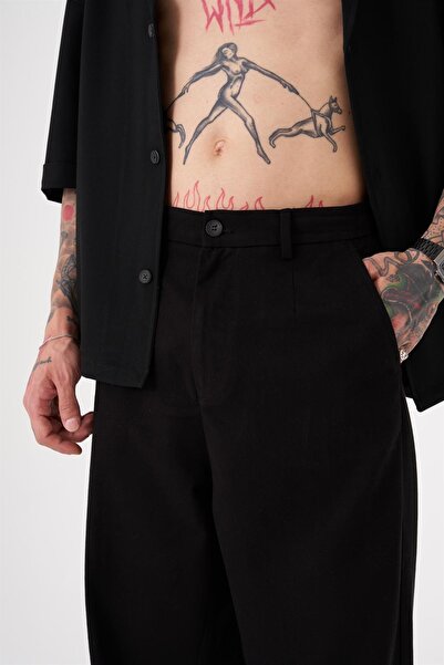 Machinist Oversized Gabardine Elastic Trousers Black