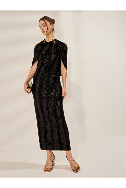 Styli Black Embellished Bodycon Maxi Dress