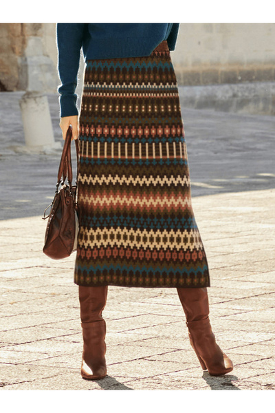 Take Two By Styli Women Ethnic Print Midi Bodycon Skirt