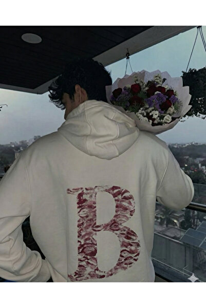 Touz Moda Kiss Design Lettered Oversized Hooded Sweatshirt Hoodie