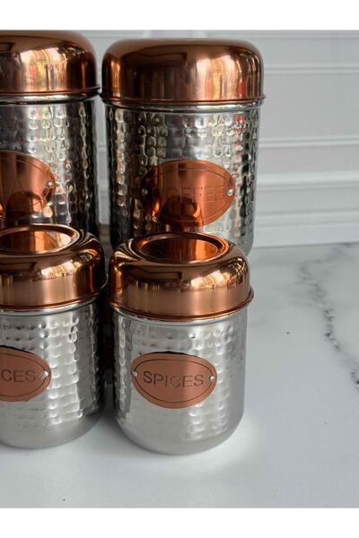 ROSSEV Stainless Steel Seasoning and Storage Container Set with Copper Lid, 7 Pieces