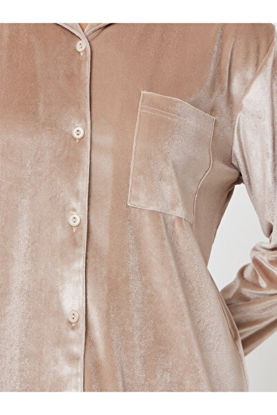 Styli Velvet Button Placket Shirt and Pyjama Set