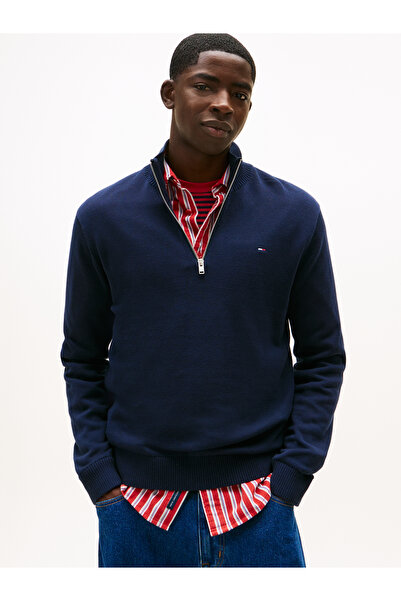 Tommy Hilfiger Men Navy Tommy Flag Quarter-Zip Slim Jumper