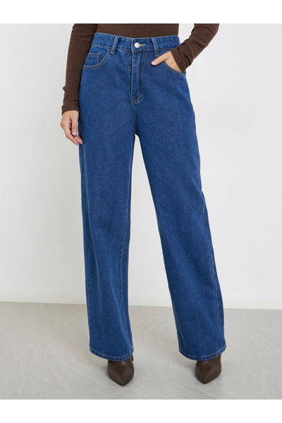 Styli Dark Blue High Rise Wide Leg Jeans
