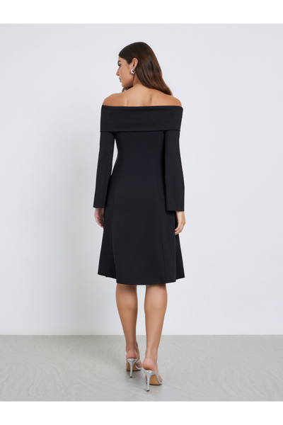 Styli Black Off-Shoulder A-Line Knee-Length Dress