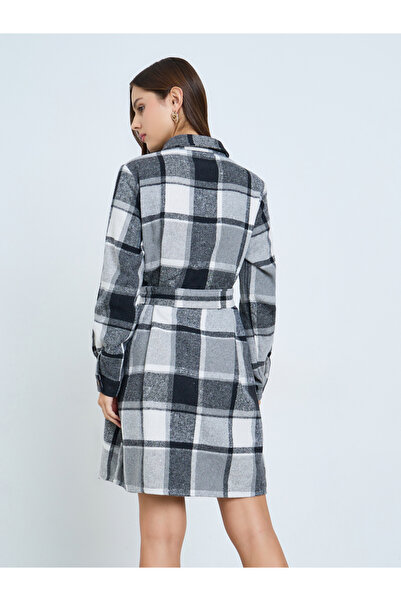 Take Two By Styli Checked Mini Shirt Dress with Belt