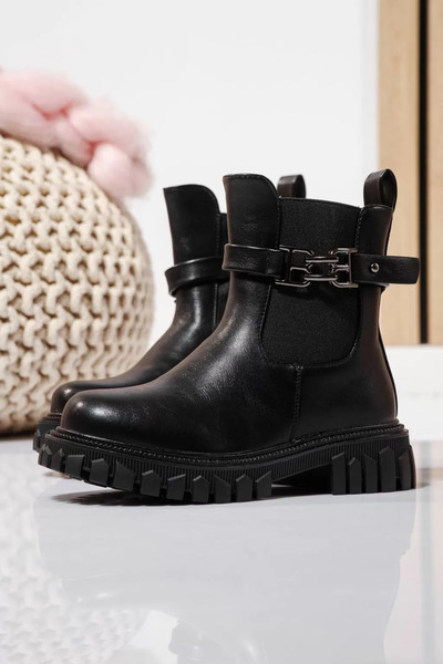 Zaira Μαύρες γούνινες μπότες για κορίτσια από οικολογικό δέρμα Sara #23106 - 37