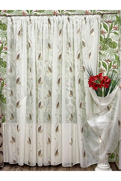 Liz Line Mechanically embroidered curtain, with fringe, ivory/brown, "La Primavera" collection Liz Line, PD1104