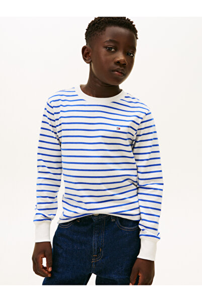 Tommy Hilfiger Boys White Stripe Jersey Long Sleeve T-Shirt