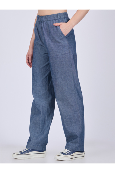 Outzidr By Styli Blue High Rise Solid Trousers