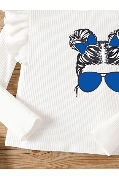 Take Two By Styli Girls Graphic Print Ruffle Hem Top with Wide Leg Pants Set