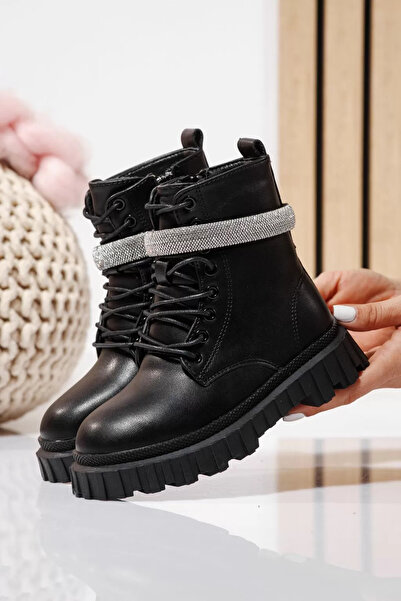 Zaira Μαύρες μπότες με επένδυση γούνας για κορίτσια από οικολογικό δέρμα Dora...