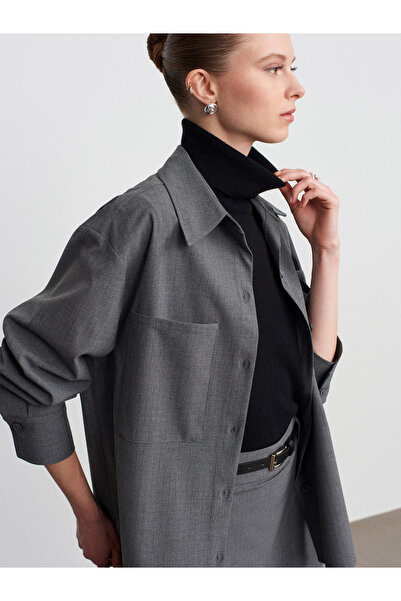 Dilvin 50534 Oversized Shirt-Grey