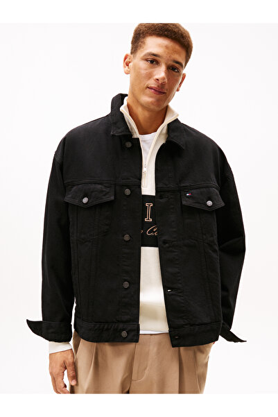 Tommy Hilfiger Men Black Relaxed Washed Denim Trucker Jacket