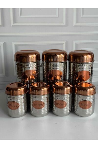 ROSSEV Stainless Steel Seasoning and Storage Container Set with Copper Lid, 7 Pieces