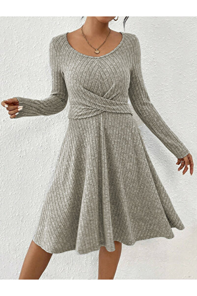 Take Two By Styli Women Ribbed Knit A-Line Knee-Length Dress