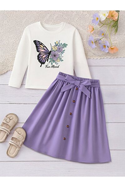 Take Two By Styli Graphic Printed Top with Elastic Waist Skirt Set