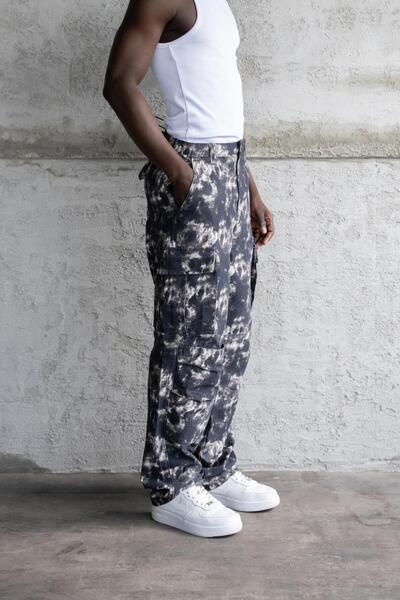 Machinist Ανδρικό παντελόνι Cargo με σχέδιο με φαρδύ κορδόνι μαύρο