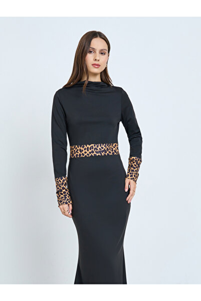 Take Two By Styli Leopard Print Long Sleeve Bodycon Midi Dress