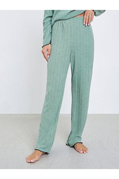 Styli Rib Flounce Tie Detail T-Shirt and Pyjama Set