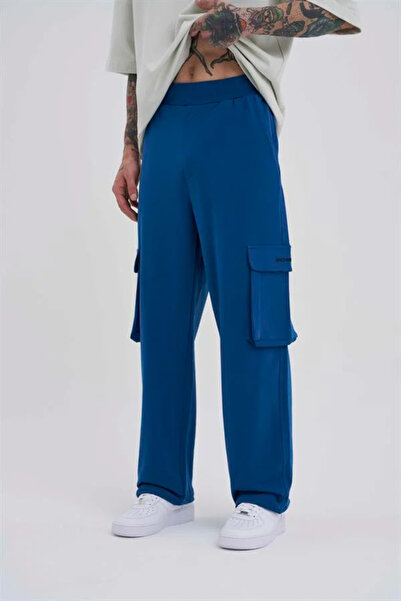 Machinist Men's Cargo Pocket Pack Oversized Baggy Sweatpants Indigo