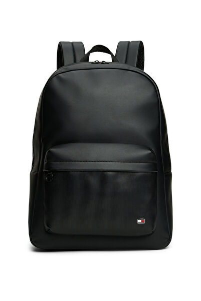 Tommy Hilfiger Men Black Hilfiger Flag Ribbed Pocket Dome Backpack