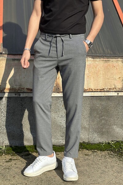 inpool Ανδρικό παντελόνι, με κορδόνια στη μέση, ελαστικό στο πλάι, κανονική εφαρμογή, παντελόνι Old Money Culture 25INPMARİO