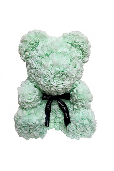 Sueva Ursuleț cu trandafir din spumă lucrat manual, cu panglică, 25 cm, verde