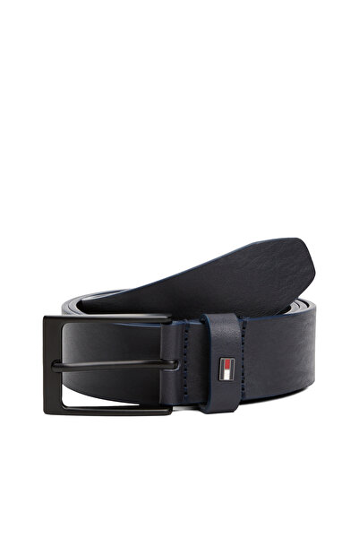 Tommy Hilfiger حزام جلدي رجالي أزرق فضائي بمشبك مربع