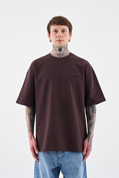 Machinist Men's Basic Cotton Oversized T-Shirt Brown