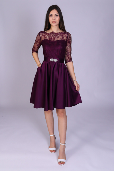 Ella Collection Rochie MIMI din dantela si tafta bleumarin