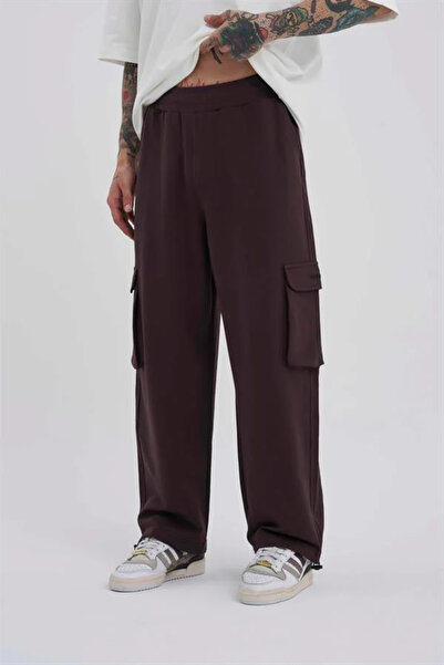 Machinist Men's Cargo Pocket Pack Oversized Baggy Sweatpants Brown