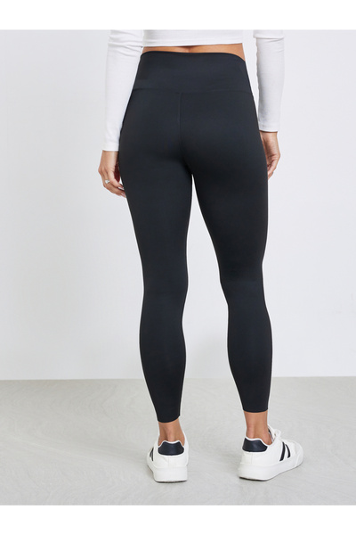 Styli Solid Black Leggings with Elastic Waistband