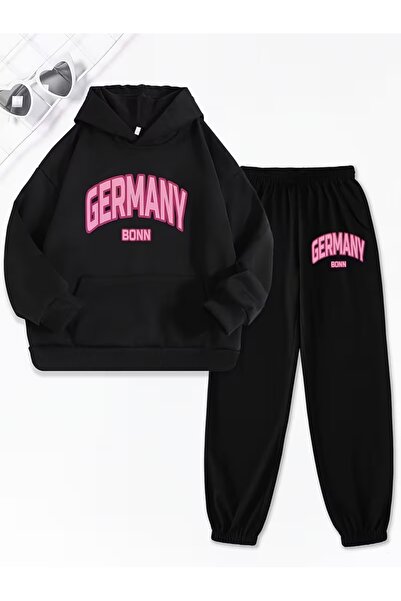 AEMİ Unisex Germany Printed Hooded Sweatshirt and Jogger Sweatpants - Bottom Top Set