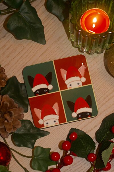 Cool Stuff Studio New Year Cat Pattern Coaster Christmas Gift