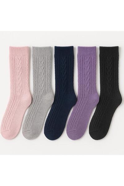 Sky Socks Șosete groase de iarnă din lână merino cu model în relief, 5 piese