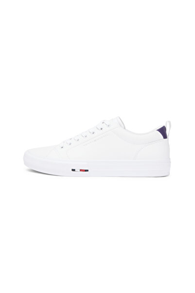 Tommy Hilfiger Men White Contrast Midsole Debossed Leather Trainers