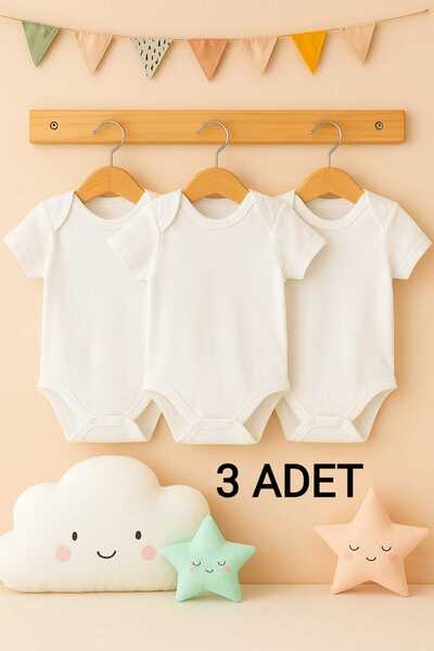 enmodaiçgiyim 3 Adet %100 Pamuklu Kısa Kol Bebek Zıbın-1. Kalite, Yumuşak, Un...