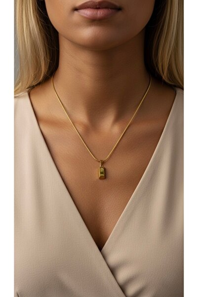 İNN JEWELLERY Çelik Kolye Kararmaz Antialerjik Külçe Altın Figürlü (2 Yıl İth...