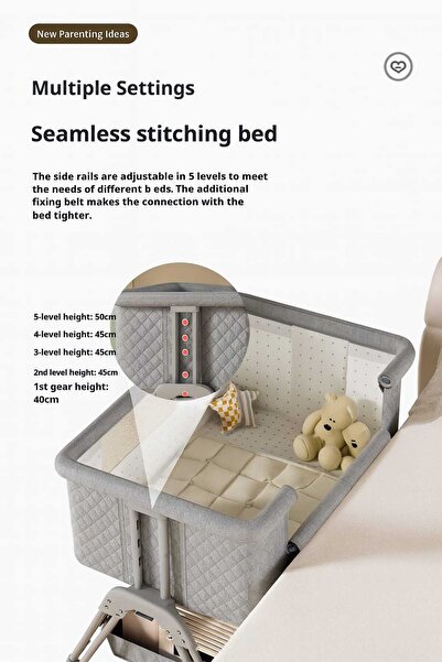 LULLS Next2Me Foldable Rocking Baby Cot with Adjustable Height, Reclining Position, Wheels, Bottom Storage Box and Mosquito Net