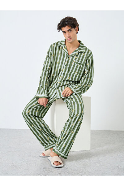 Styli Men Striped Oversized Shirt and Pyjama Set