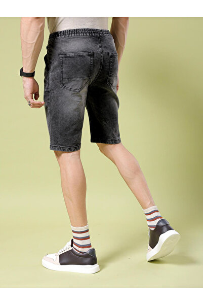 The Indian Garage Co By Styli Men Black Acid Wash Slim Fit Shorts